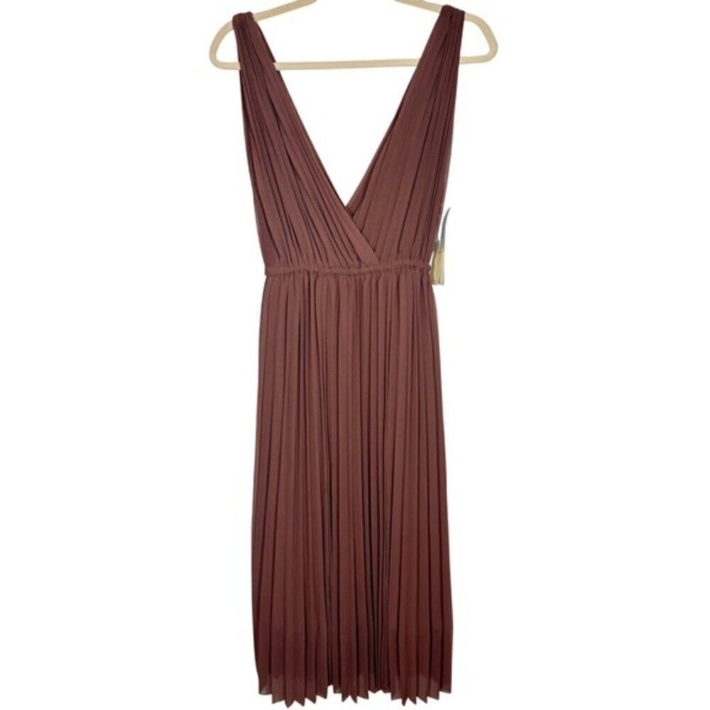 Wilfred Mauve Pleated V-Neck Midi Dress Size M Aritzia Flowy Romantic Spring